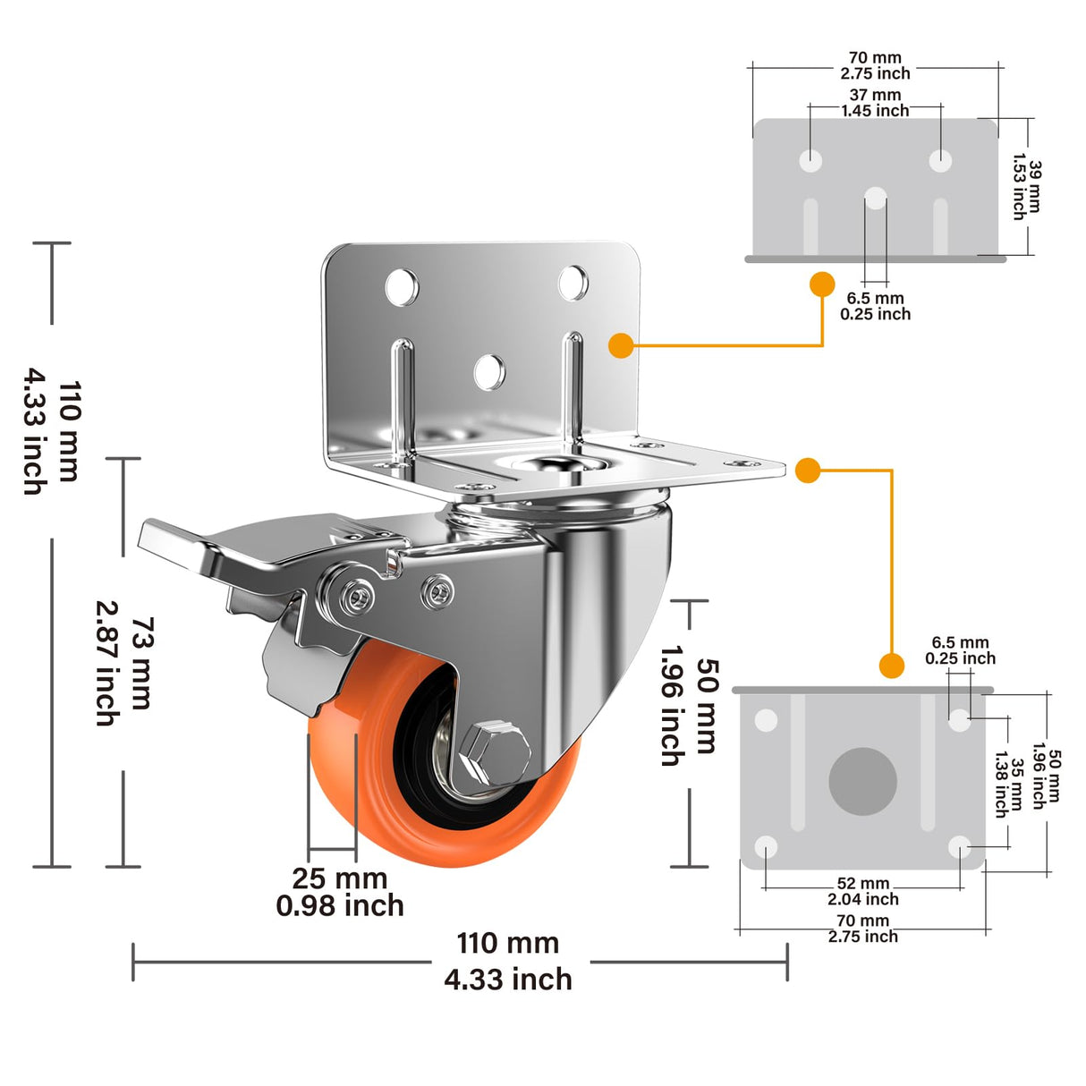 ASHGOOB 2" L-Shaped Caster Wheels Set of 4, Side Mount Swivel Casters