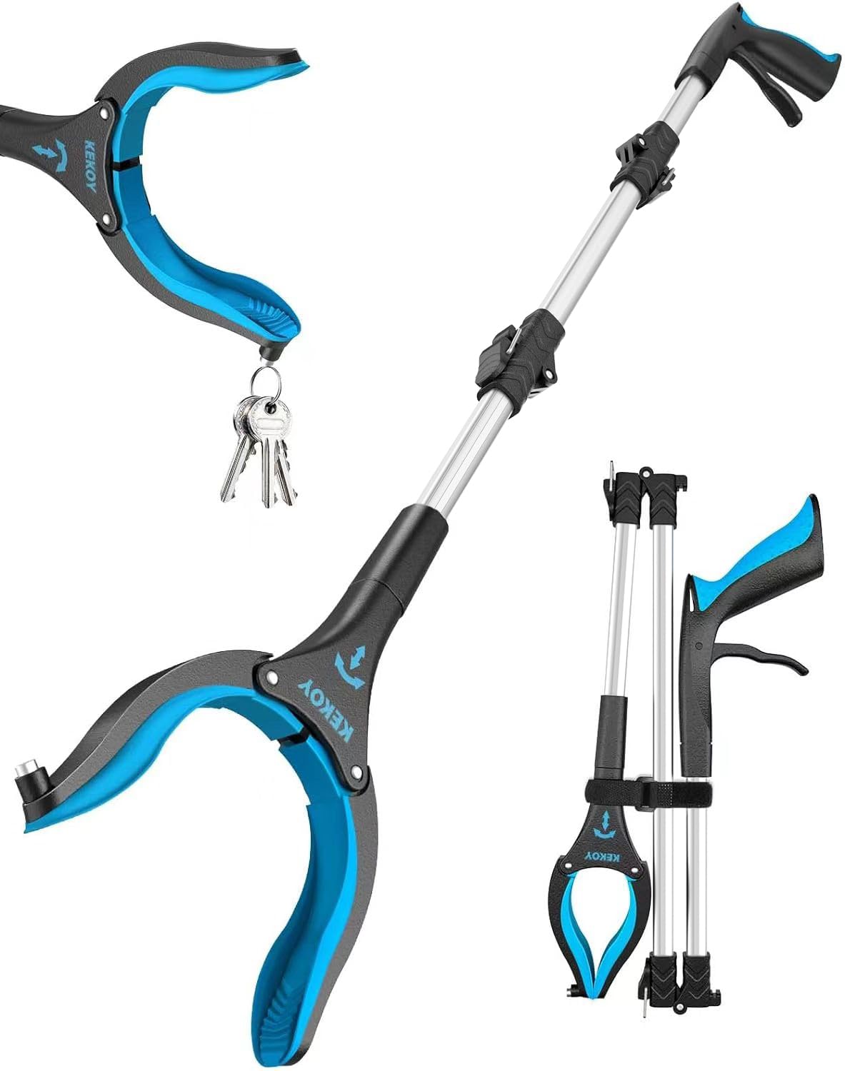 Kekoy 36inch Grabber Reacher Tool for Seniors, Foldable Reacher Grabbers Pickup Stick with Anti-Slip 360° Rotating Jaw, 4" Wide Extended Claw with Magnet for Disabled, After Surgery Recovery