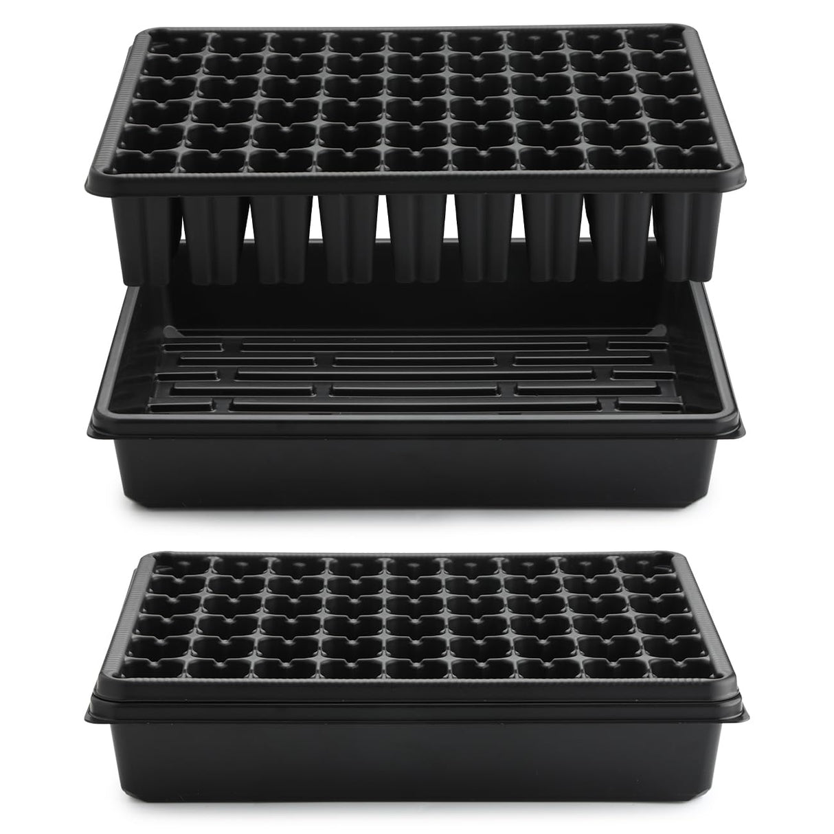 RooTrimmer 5 Pack Seedling Starter Trays No Holes and 5 Pack 54 Cell Seed Starter Trays Extra Deep 2.8" - Heavy Duty Plastic Nursery Trays for Seed Germination & Plant Propagation (5 Sets)