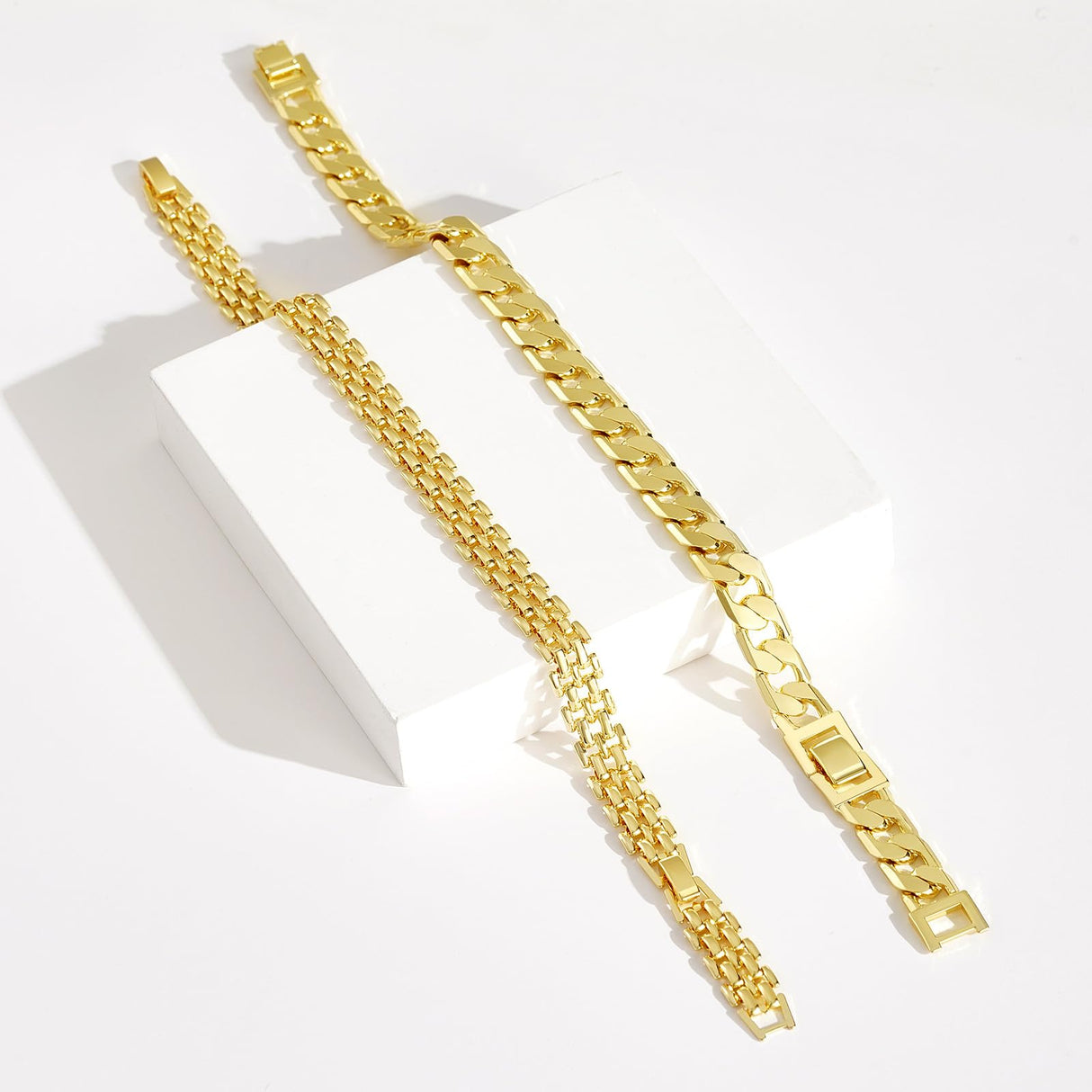 KissYan Gold Ankle Bracelets for Women, 14K Gold Plated Anklets Chunky Cuban Chain Slender Brick Link Summer Beach Foot Jewelry Gifts for Women(C08-G)