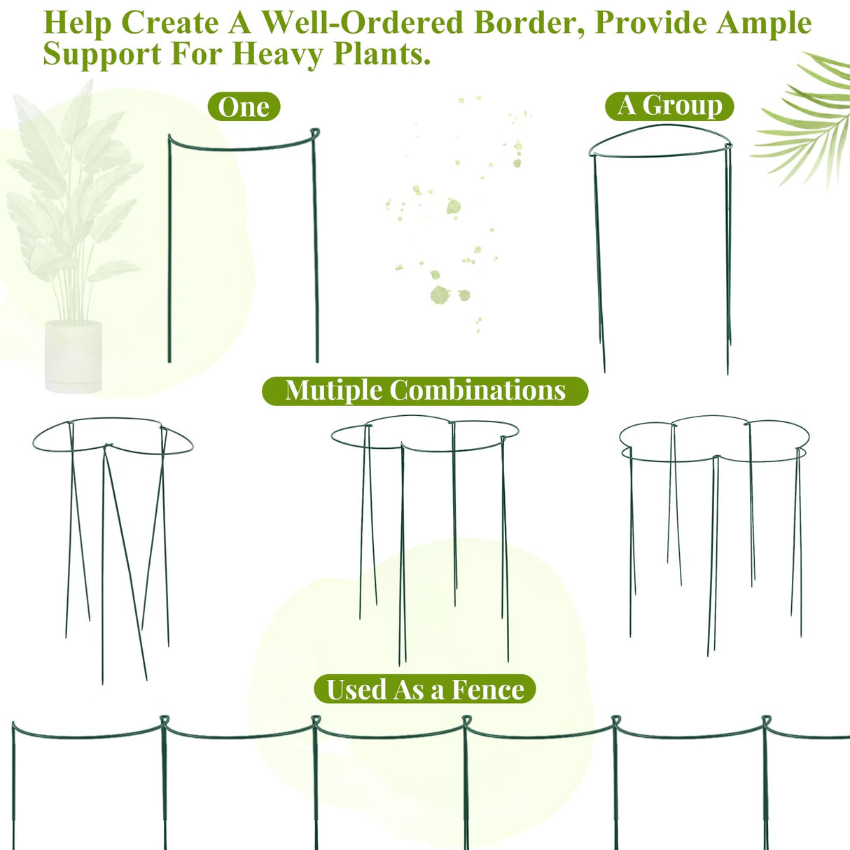Tioncy 6 Pcs 48 H x 15.8 W Plant Support Stakes Cages for Garden, Metal Half Round Plants Tension Rods for Indoor Outdoor Large Tall Flower Vegetables Tomato Peony Rose Support