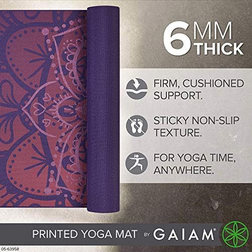 Gaiam Yoga Mat - Premium 6mm Print Extra Thick Non Slip Exercise & Fitness Mat for All Types of Yoga, Pilates & Floor Workouts (68"L x 24"W x 6mm Thick)