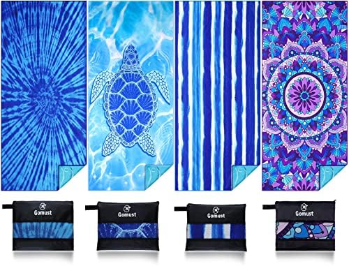 4 Pack Lightweight Thin Beach Towel Oversized 71"x32" Big Extra Large Microfiber Sand Free Towels for Adult Quick Dry Travel Camping Beach Accessories Vacation Essential Turtle Tie Dye Mandala Stripe