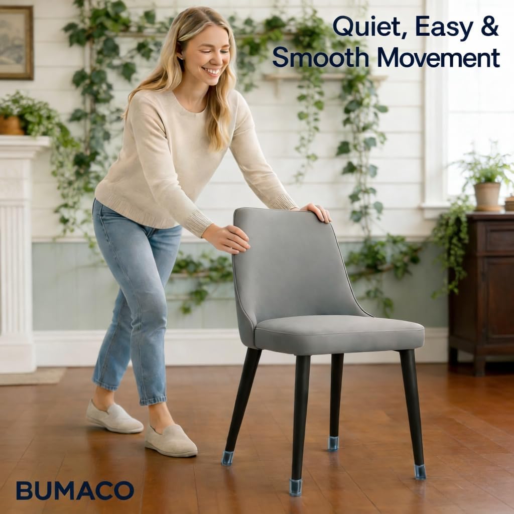 BUMACO Chair Leg Floor Protectors Square Chair Leg Protectors for Hardwood Floors Silicone Pads Covers to Protect Floors Clear-40 Pcs Square S Fit (3/4" ~ 1-1/16"