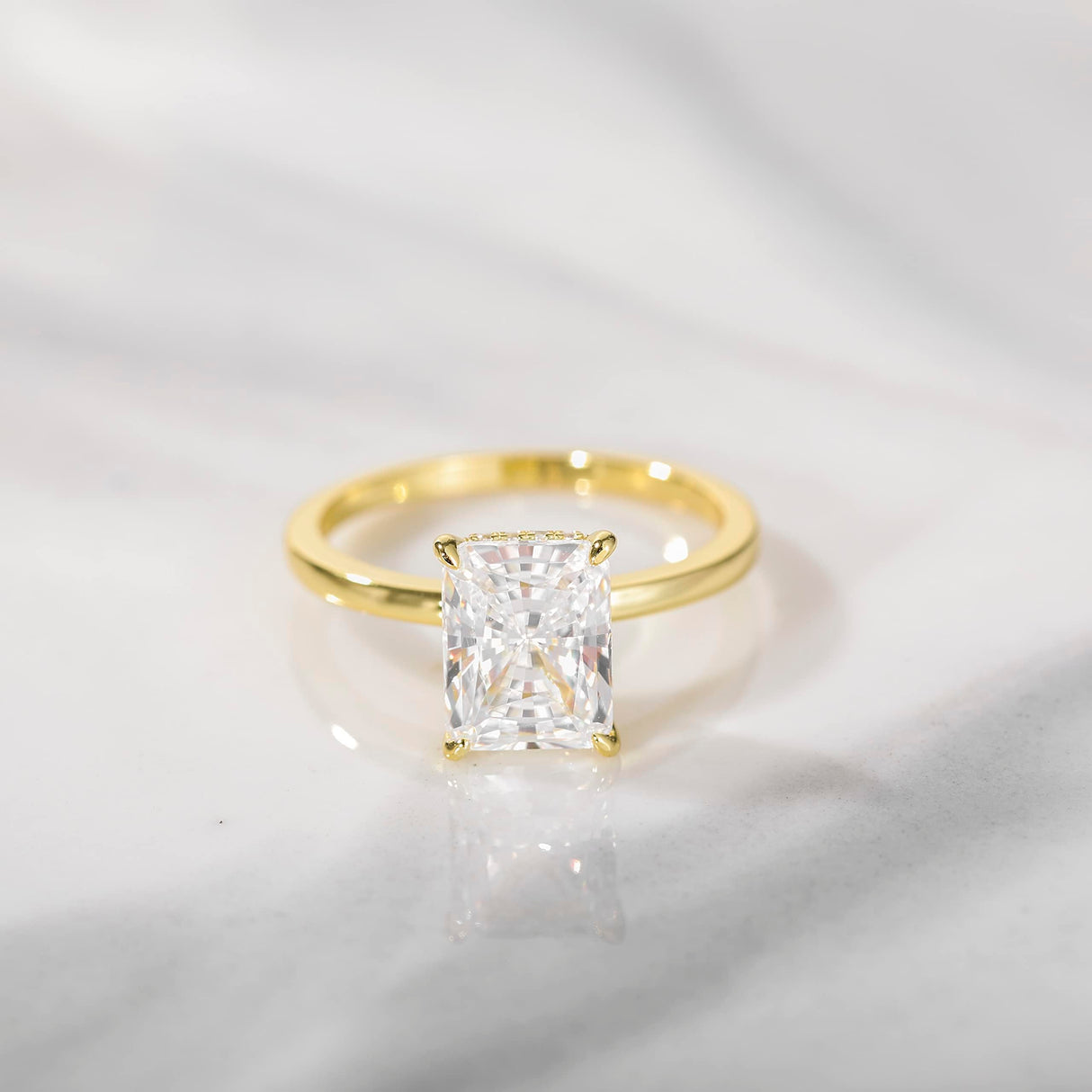 EAMTI 3CT 925 Sterling Silver 14K Gold Plated Engagement Rings Radiant Cut Solitaire Cubic Zirconia CZ Wedding Promise Rings for Her Wedding Bands for Women Size 6.5