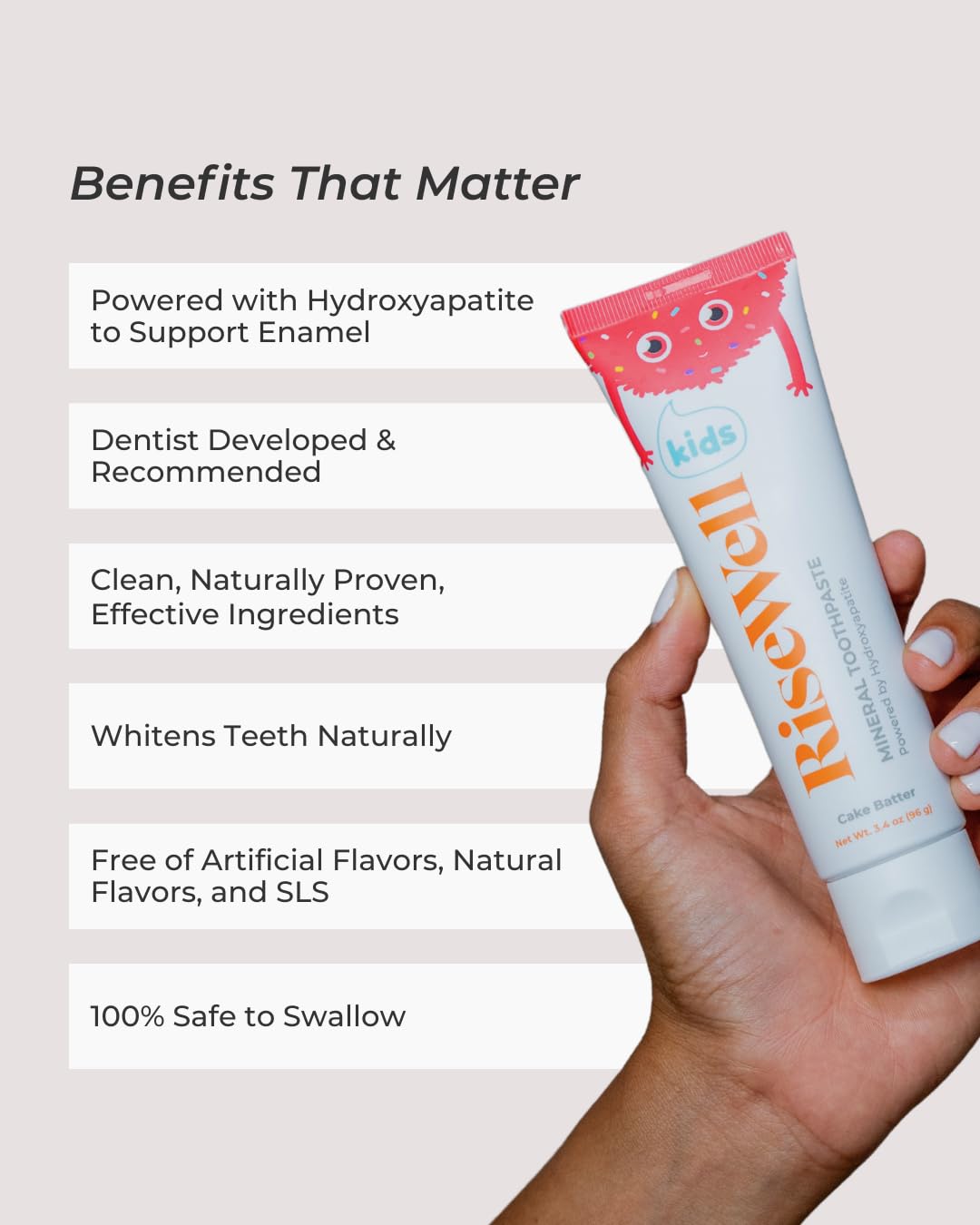 RiseWell Kids Hydroxyapatite Toothpaste Fluoride Free - Cake Batter, 3.4oz