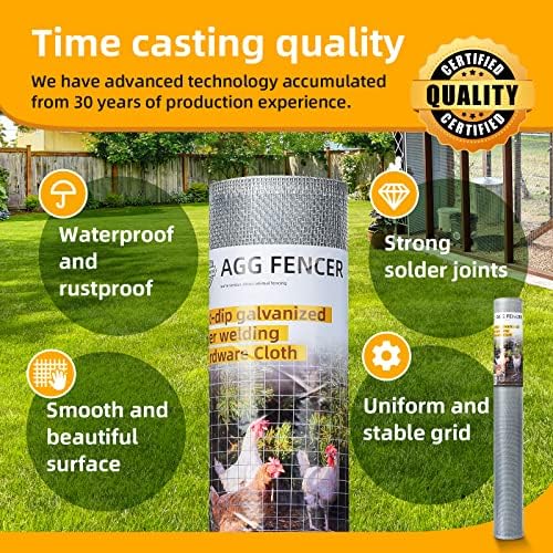 36in x 10ft Hardware Cloth 1/8 inch 27Ga Hot Dipped Galvanized After Welding, Chicken Coop Wire Fence, Welded Metal Fencing Roll Mesh for Bee Screen Garden Plant Poultry Animal Netting Cage