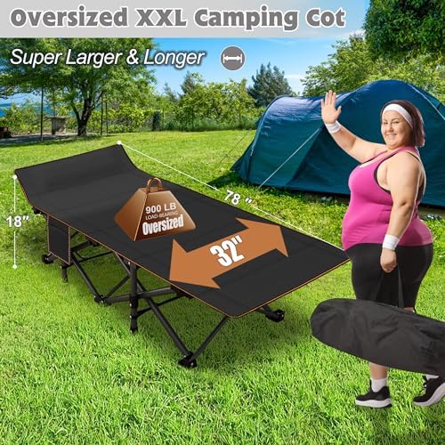 ABORON 2Pack Oversized XXL Folding Camping Cot W/Mat for Adults, 78" L x 32" W x 18" H,Heavy Duty Outdoor Bed with Carry Bag,1200 D Layer Oxford Travel Camp Cots