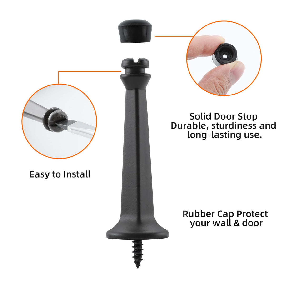HOME MASTER HARDWARE 12-Pack Heavy Duty Solid Rigid Door Stop - 3" Door Stopper with Matte Black Finish and Plastics Tip for Wall and Door Protection