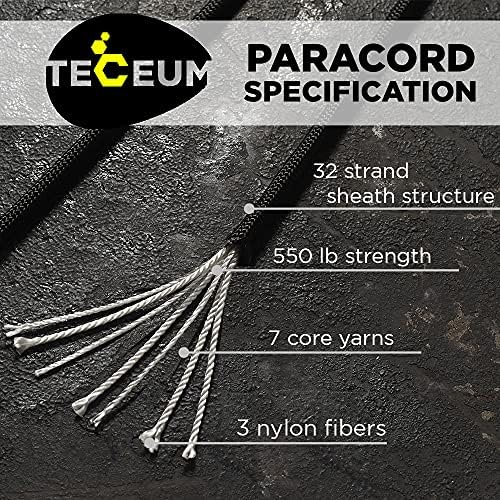 TECEUM 5/32" Paracord Rope 1000 – 1000ft / 200ft / 100ft / 50ft – Tactical Parachute Cord 4mm – 45+ Colors – Nylon String for Survival & Camping Gear – Stripe Cord for Survival – Utility Rope