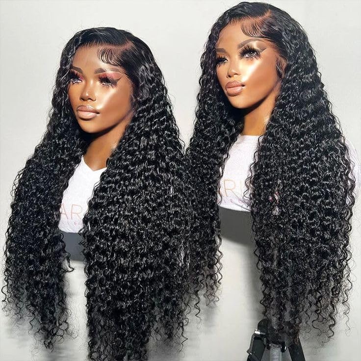 Gufens 30 Inch Deep Wave Lace Front Wigs Human Hair 200 Density 13x6 HD Lace Frontal Wigs Human Hair Pre Plucked Curly Wig for Women