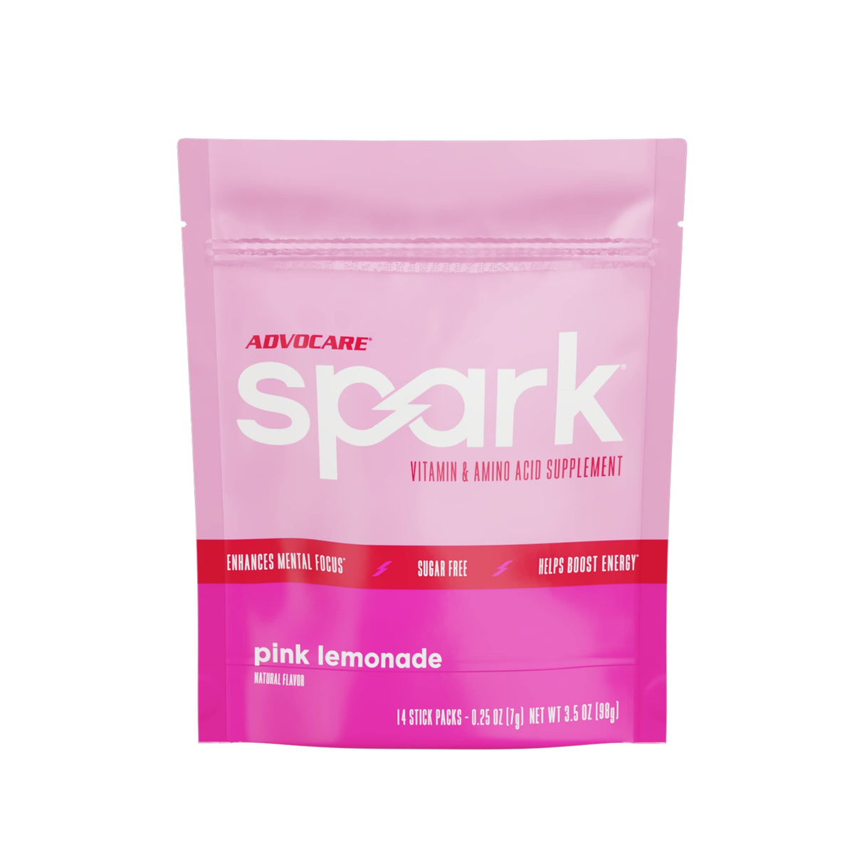 AdvoCare Spark Vitamin & Amino Acid Supplement - Focus & Energy Drink Powder Mix with Vitamin A, B-6, C & E - Also Includes L-Carnitine & L-Tyrosine - Pink Lemonade, 14 Stick Packs