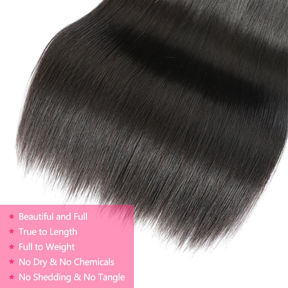 10A Human Hair Bundles 20 22 24 Inch Brazilian Straight Hair 3 Bundles 100% Unprocessed Virgin Raw Remy Human Hair Weave Natural Black