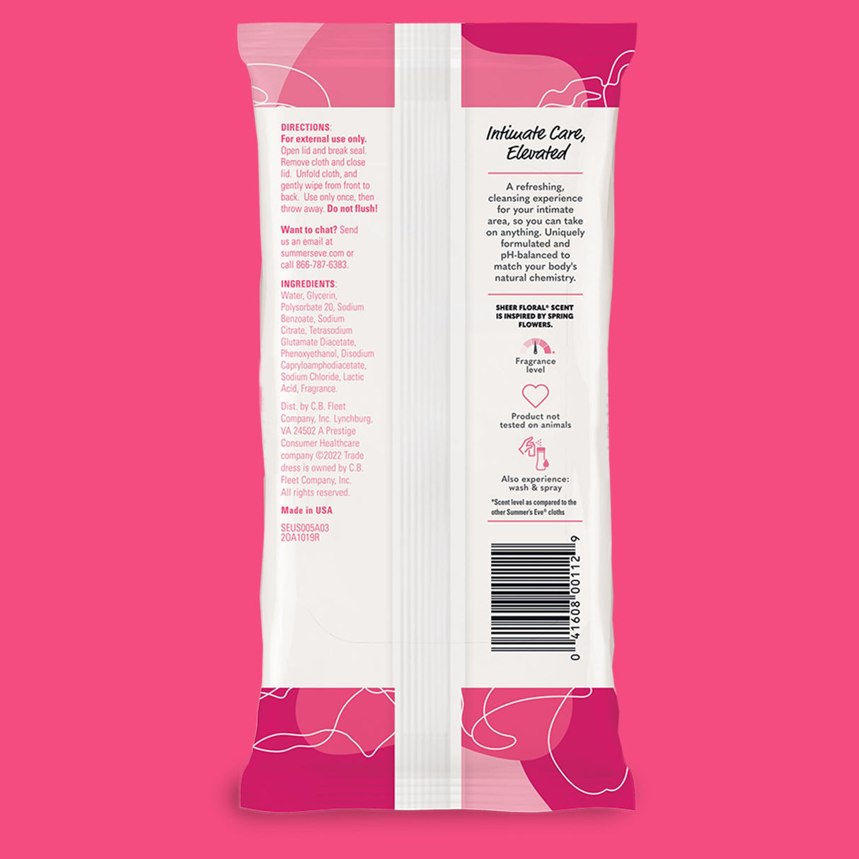 Summer's Eve Sheer Floral Daily Refreshing Feminine Wipes, Removes Odor, pH balanced, 32 Count, 4 Pack