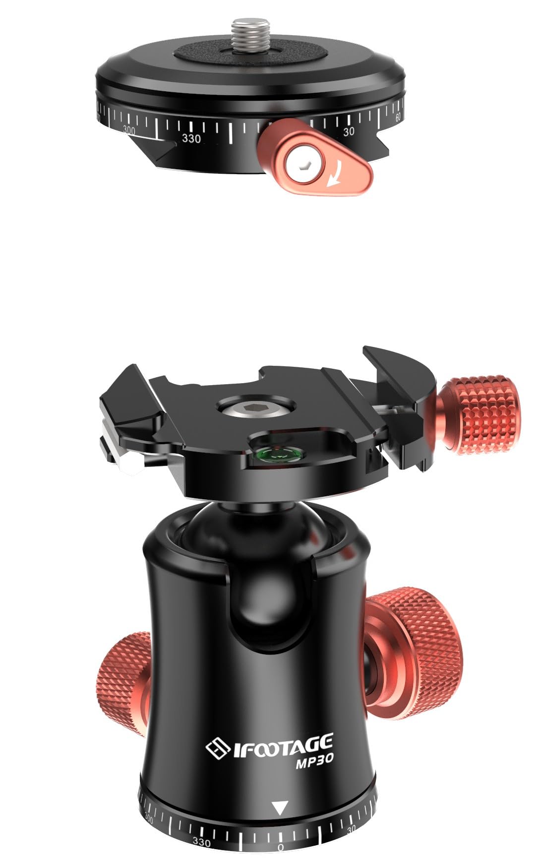 IFOOTAGE Komodo MP30 Ball Head,Metal 360° Rotating Ball Head with Panoramic Quick Release Plate, Compatible with Digital SLR(Load 22lbs)
