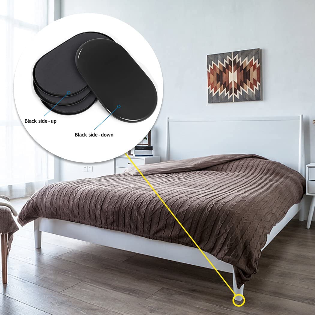 Reusable Large Furniture Sliders for Carpet, Furniture Movers Sliders, Carpet Movers Oval Heavy Duty Sofa Bed Table Desk Movers for Carpet –Quickly and Easily Move Any Item, Black (8 Pack)