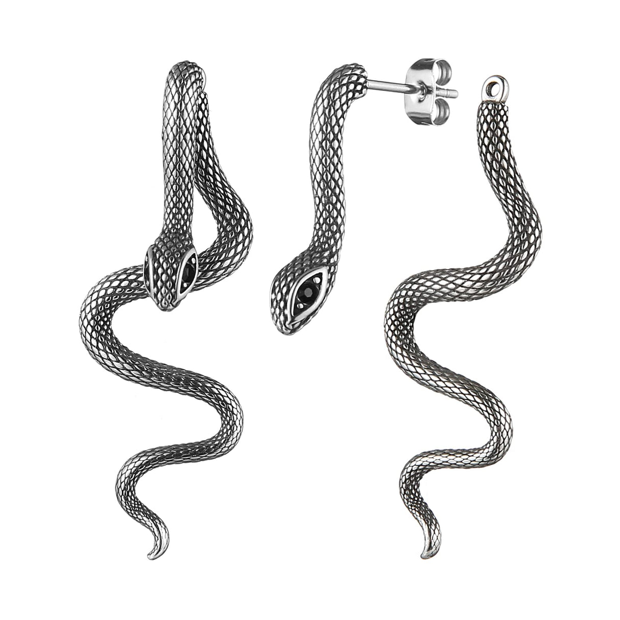 HZMAN Gothic Snake Stud Earrings for Women,Hypoallergenic,Waterproof