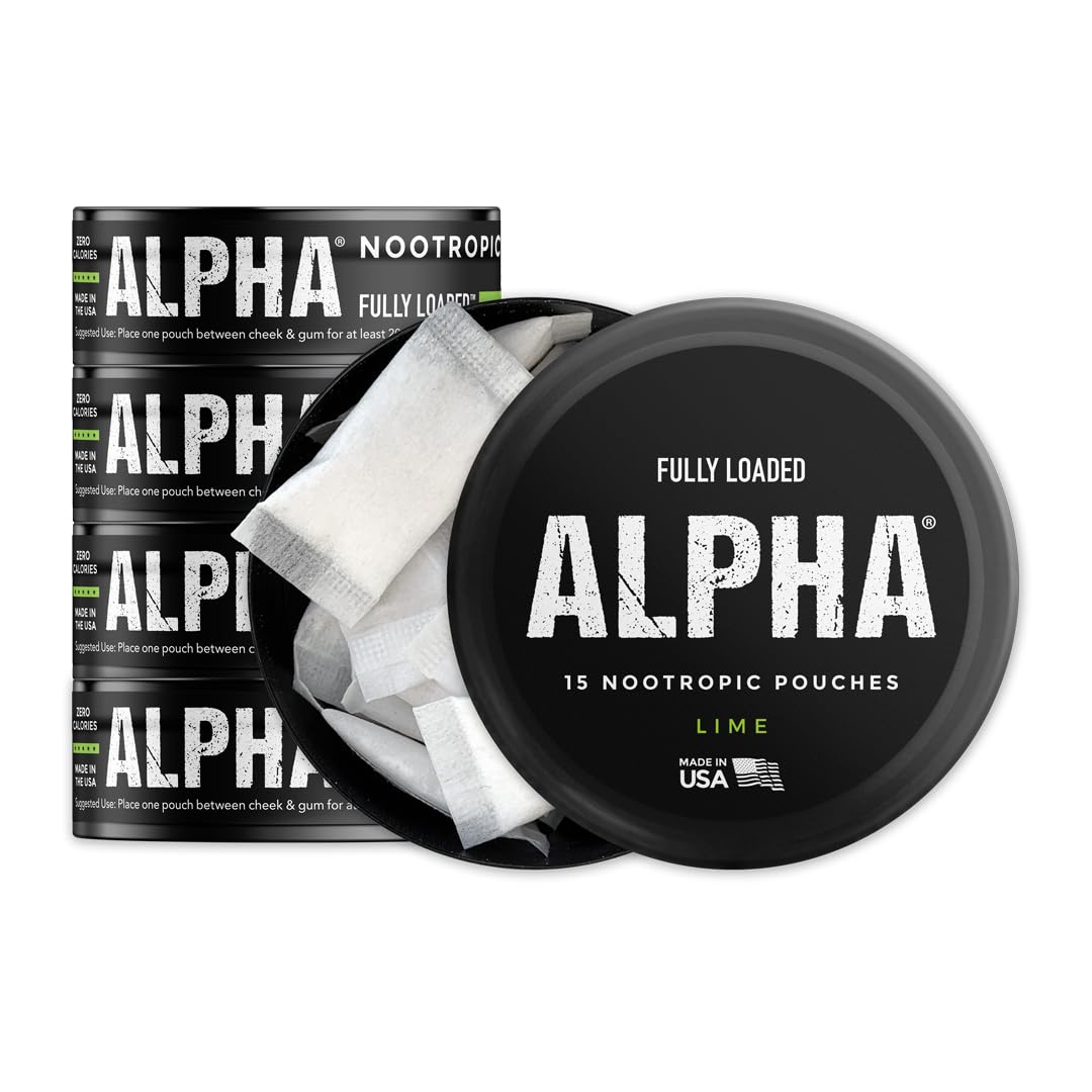 Fully Loaded Alpha Nootropic Pouches (Lime) - 5 Cans - 15 Pouches per can - Effective Nootropic Delivery, Nic Pouch Replacement - Faster Absorption, Alpha GPC, L-Tyrosine, GABA