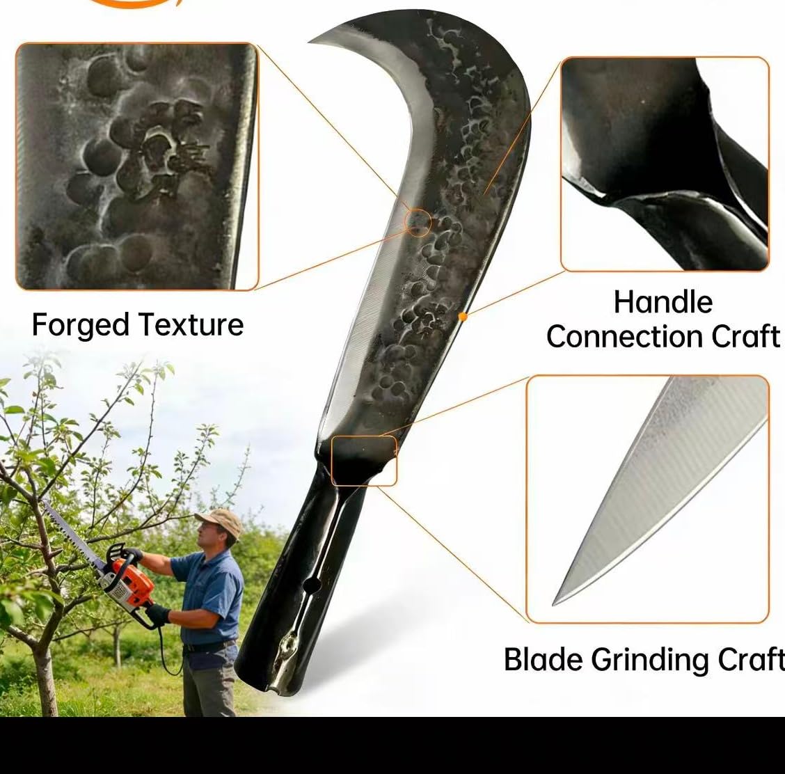 Heavy Duty Machete Billhook Sickle Knife for Cutting Trees for Yard Work Machetes Japanese Weeding Sickle for clearing Brush Garden Tools Axe Construction Blade Outdoor Additional Handle can be Added