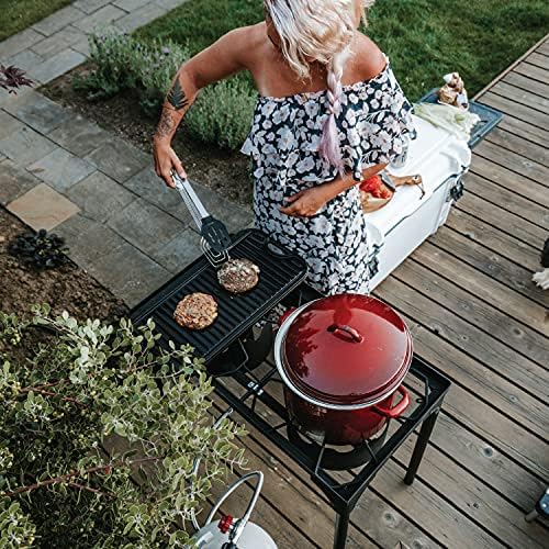 Gas One Propane Double Burner Two Burner Camp Stove with Windscreen Outdoor High Pressure Propane 2 Burner Adjustable PSI Regulator and 4ft Steel Braided Hose With Removable Legs