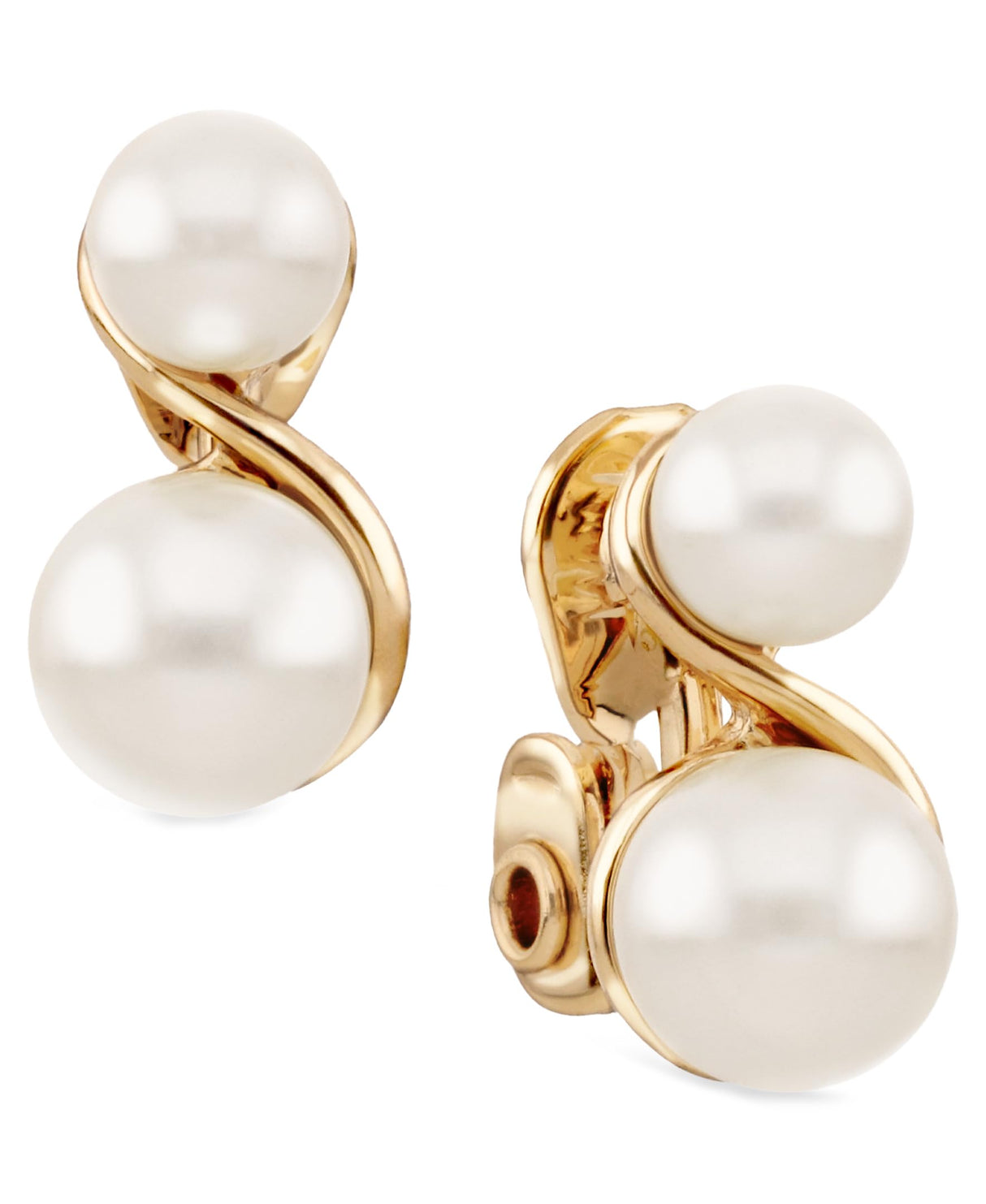 Anne Klein Gold Tone Faux Pearl Clip On Earrings for Women – Pave Halo Twist Button Earrings, Elegant Gold Fashion Jewelry
