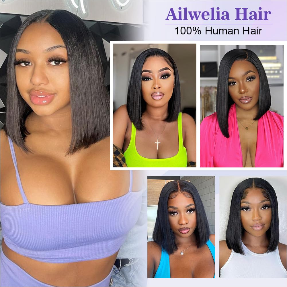 Ailwelia Wear and Go Glueless Wig Bob Wig Human Hair 200% Density 5x5 HD Lace Closure Wigs Human Hair Wigs For Black Women Glueless 5x5 Closure Wigs Human Hair Pre Plucked Bob 14 Inch
