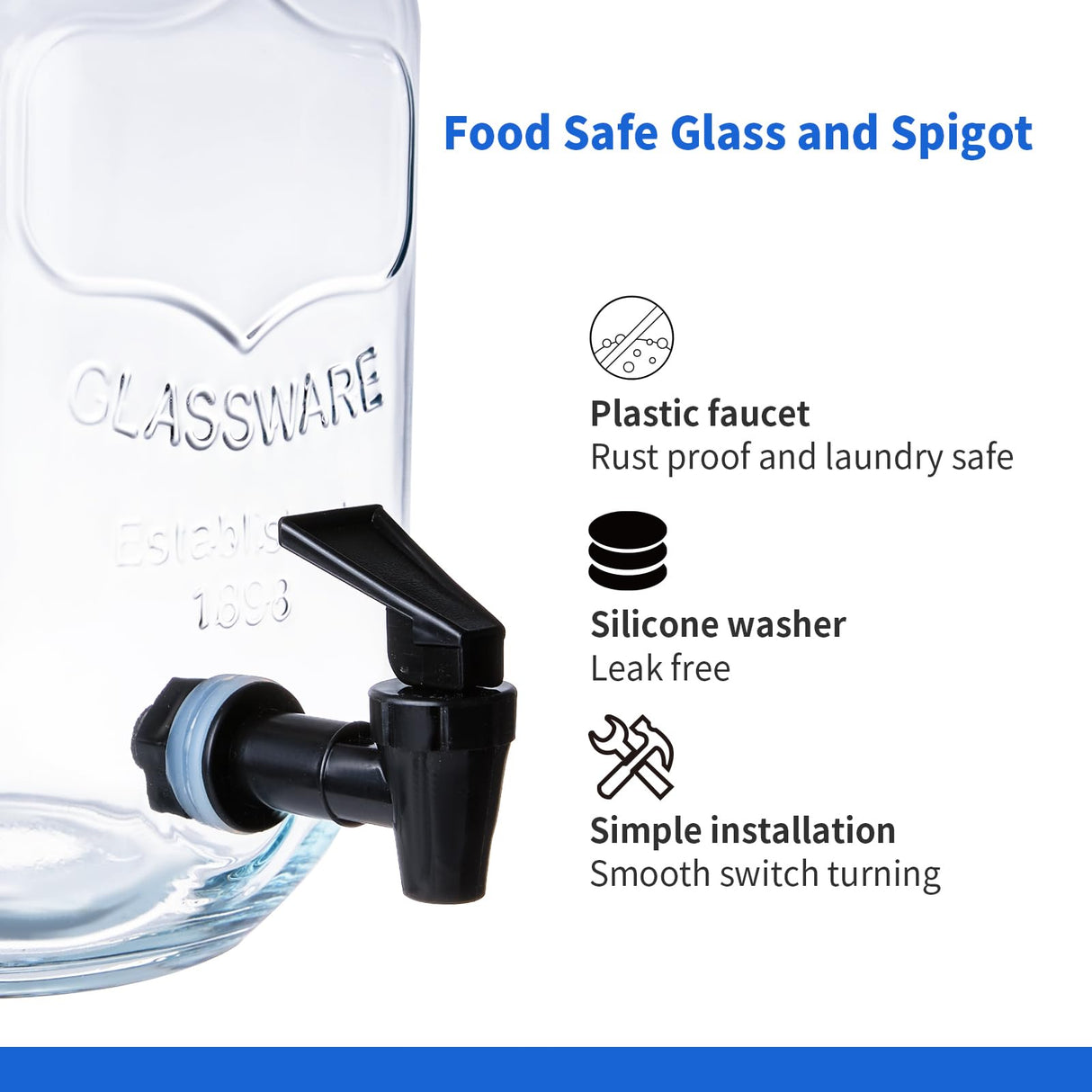 1 Gallon Liquid Laundry Detergent Dispenser with Stand, Glass Laundry Soap Dispenser, Glass Jars for Laundry Room Organization and Storage, Liquid Detergent, Fabric Softener