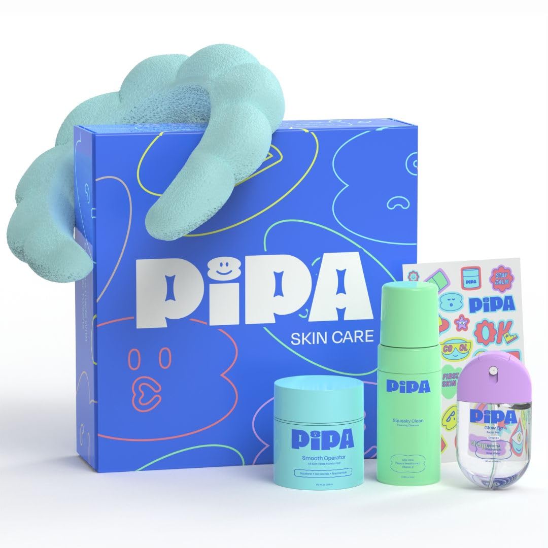 Pipa Skincare Start Young Bundle Gift Set | 3-Step Christmas Gift Skin Care Routine for Girls & Tweens 8 to 12 | Alcohol-Free & Safe | Includes Foam Face Cleanser, Face Moisturizer & Facial Mist