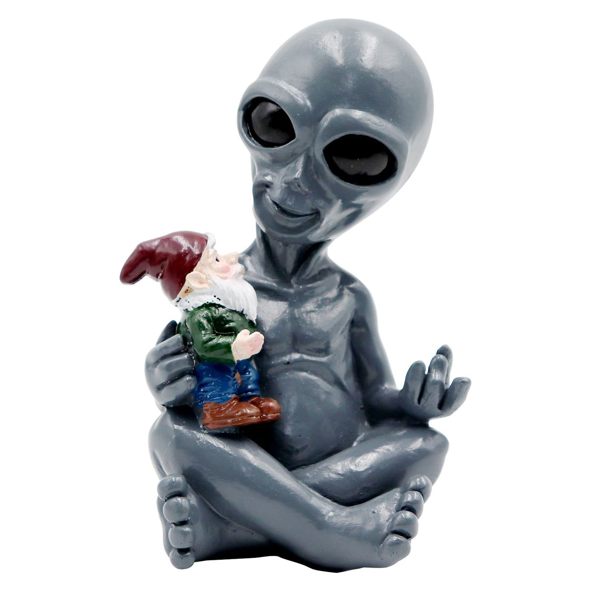 Dnoifne Alien Hugging Gnome Garden Decoration, Resin Dwarf Statue, Waterproof Outdoor Decor for Patio Lawn Porch, Birthday and Housewarming Gifts