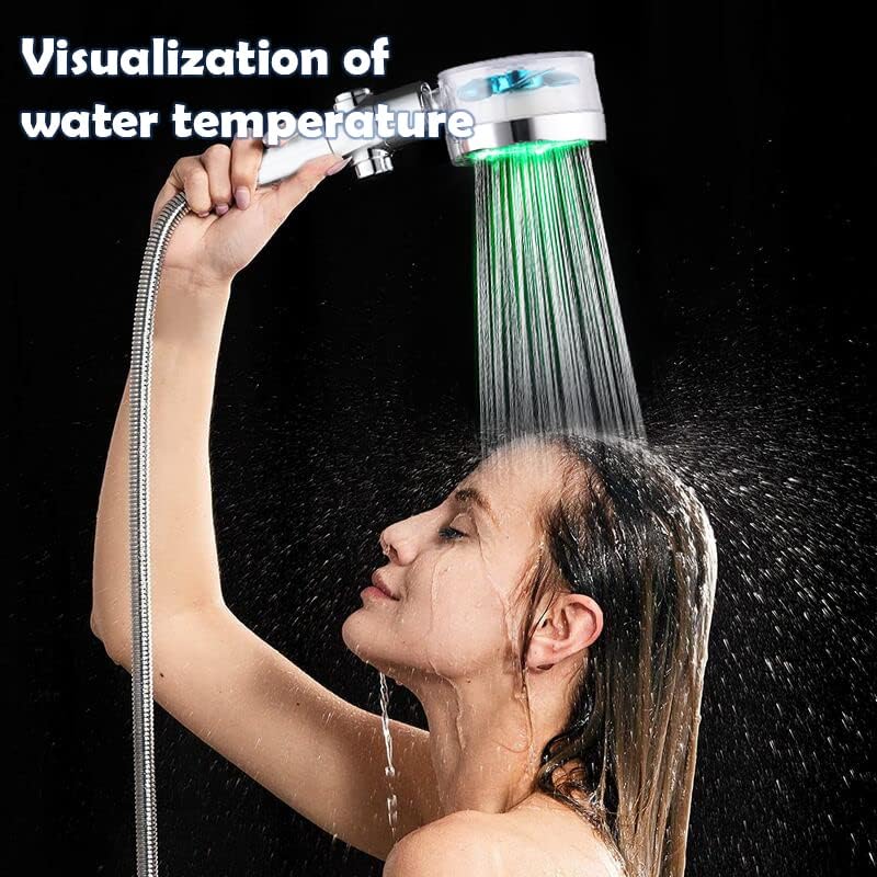 ANTOWER LED Shower Head with Handheld High Pressure Shower Heads Set with 79 Inch Shower Hose,Shower Holder,4 PP Cotton Filters,Turbo Fan Shower Water Temperature-Controlled One Key Pause Switch