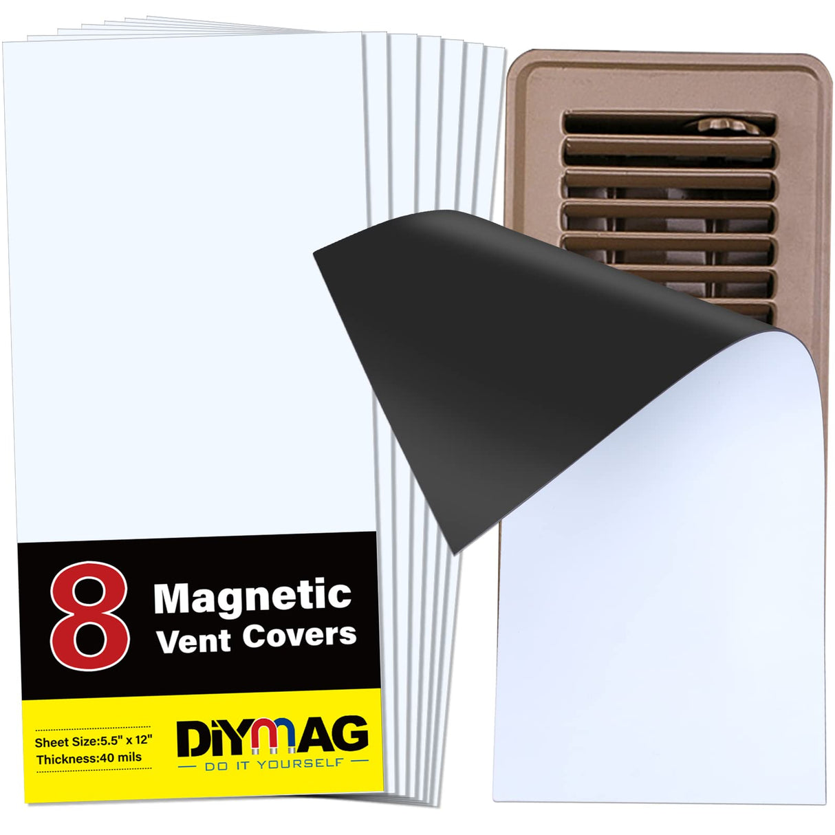 DIYMAG 8Pack Strong Magnetic Vent Covers, DecorativeVents Cover for Floor Standard Air Registers 5.5" x 12" for Floors Wall and Ceiling Register Homes and RV HVAC