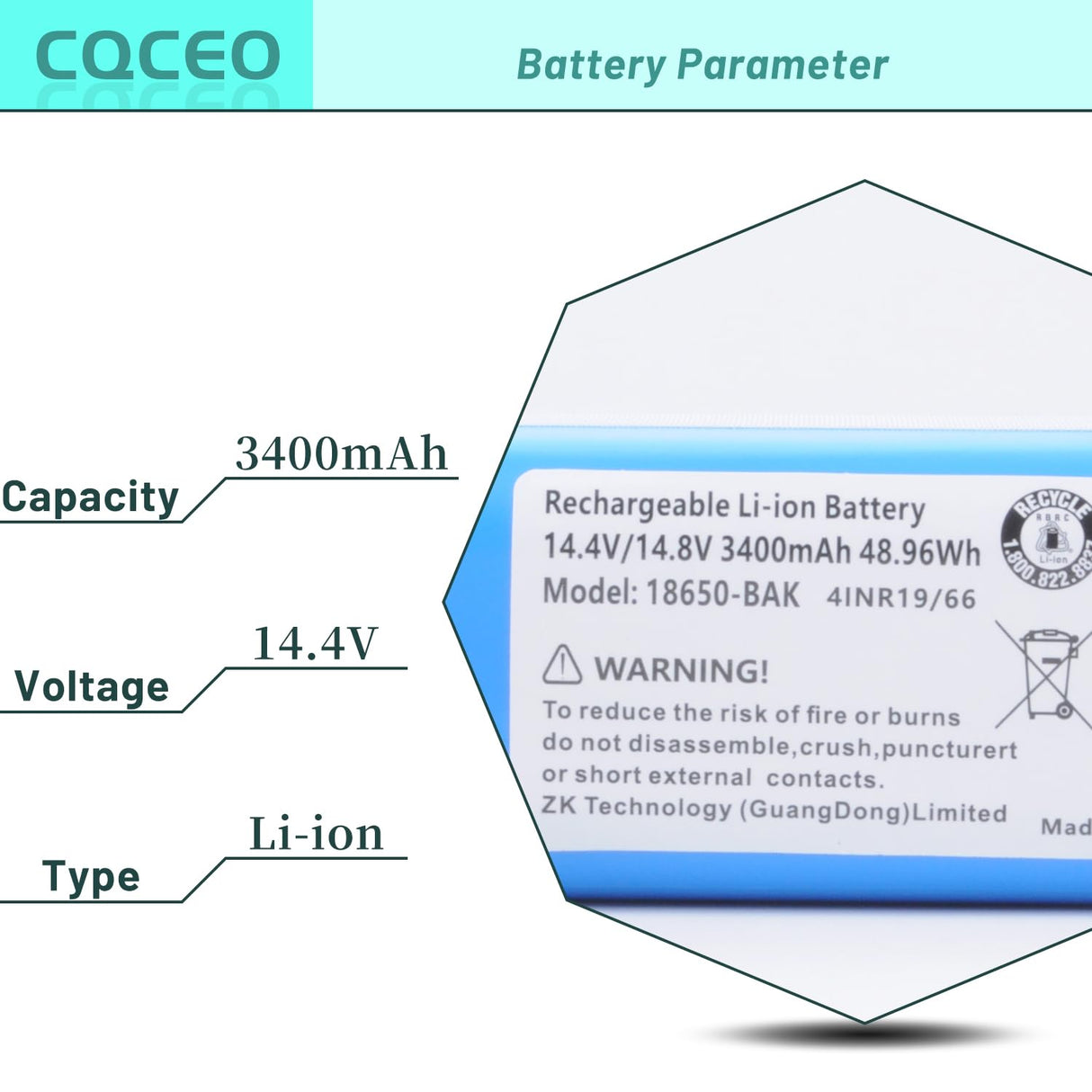 CQCEO Vacuum Battery Replacement for ILIFE A4s, A4s pro, A6, A7, A8, A9, V7, V7S, V7 PRO W450 Robotic Vacuum Cleaners 14.4V/3400mAh
