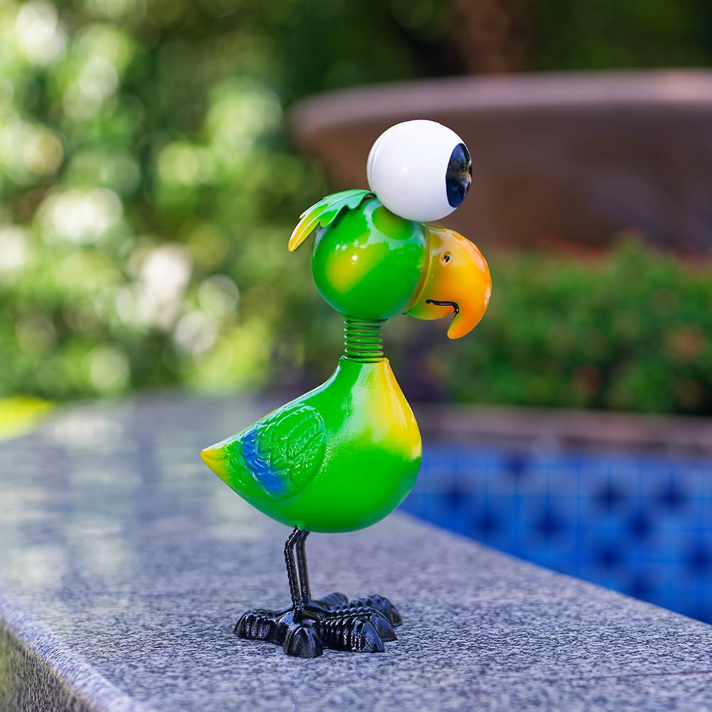 STANKGARDEN Metal Parrot Garden Statues Outdoor Decor, Green Funny Bird Outdoor Sculptures Yard Art Decoration for Home Patio Lawn Backyard, Gift for Women Lovers Moms