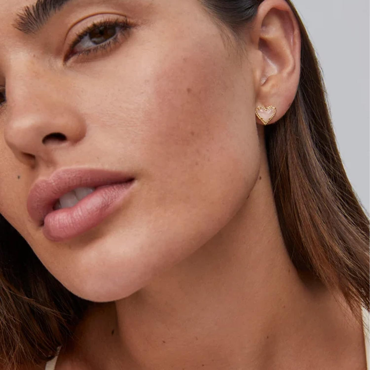 Kendra Scott Ari Heart Stud Earrring, 14k Gold Plated Brass, Rose Quartz, Fashion Jewelry for Women