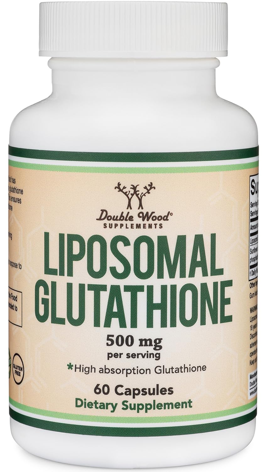 Liposomal Glutathione Supplement 500mg per Serving, 60 Capsules (Vegan Safe, Non-GMO) Max Absorption Liposomal Glutathione with Genuine Smell and Taste by Double Wood
