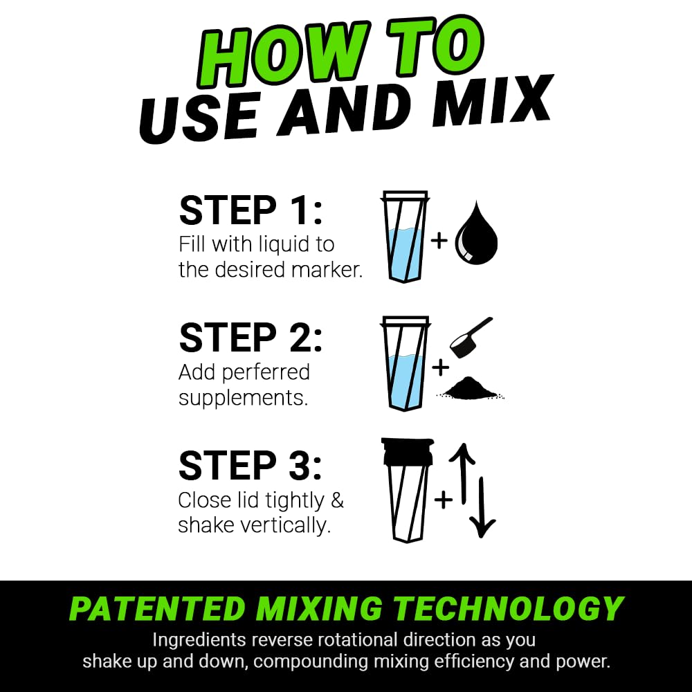 HELIMIX 1.5 Vortex Blender Shaker Bottle Holds Upto 20oz | No Blending Ball or Whisk | USA Made | Portable Pre Workout Whey Protein Drink Shaker Cup | Mixes Cocktails Smoothies Shakes | Top Rack Safe