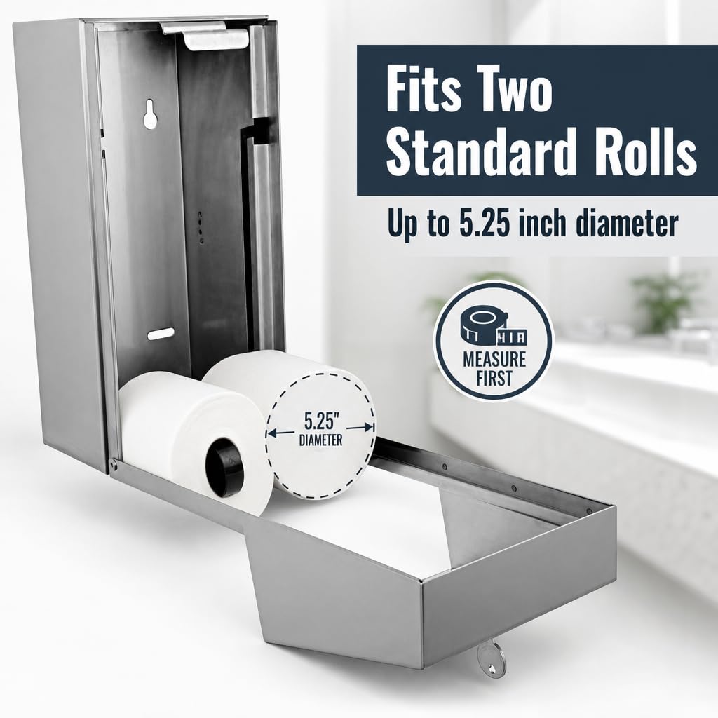 Stylever Commercial Toilet Paper Dispenser - 304 Stainless Steel Double Roll Holder - Heavy Duty Lockable Wall Mount Tissue Dispenser for Restroom - Metal Bathroom Fixtures