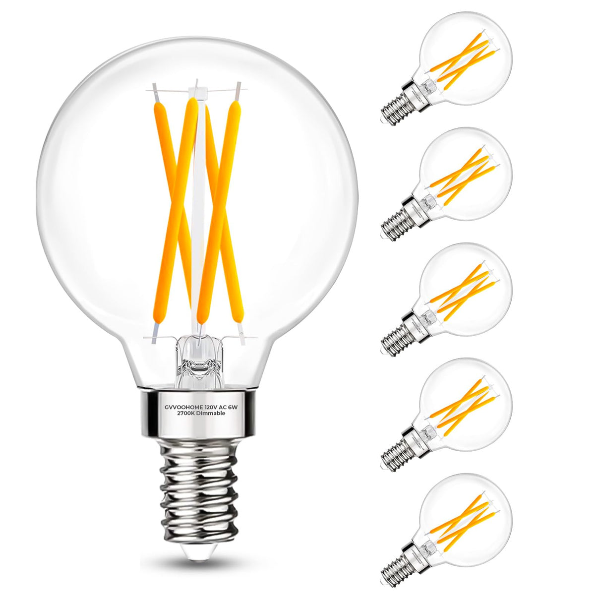 GvvooHome E12 G16.5 Candelabra Bulb, G16.5 Round Small Globe LED Bulb 2700K Warm White, Dimmable 6W 60W Equivalent, 600LM 90+CRI, Globe Light Bulbs Ideal for Ceiling Fans & Chandeliers, 6 Pack