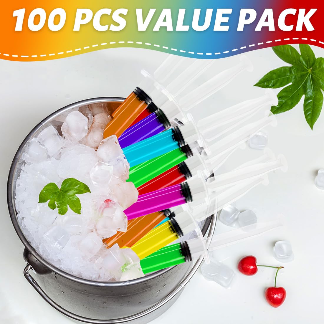 100 Pack Plastic Syringe with Tip Cap 10 ML Capacity Reusable Syringes, Durable Syringe for Halloween, Thanksgiving day, Christmas, Bachelorette