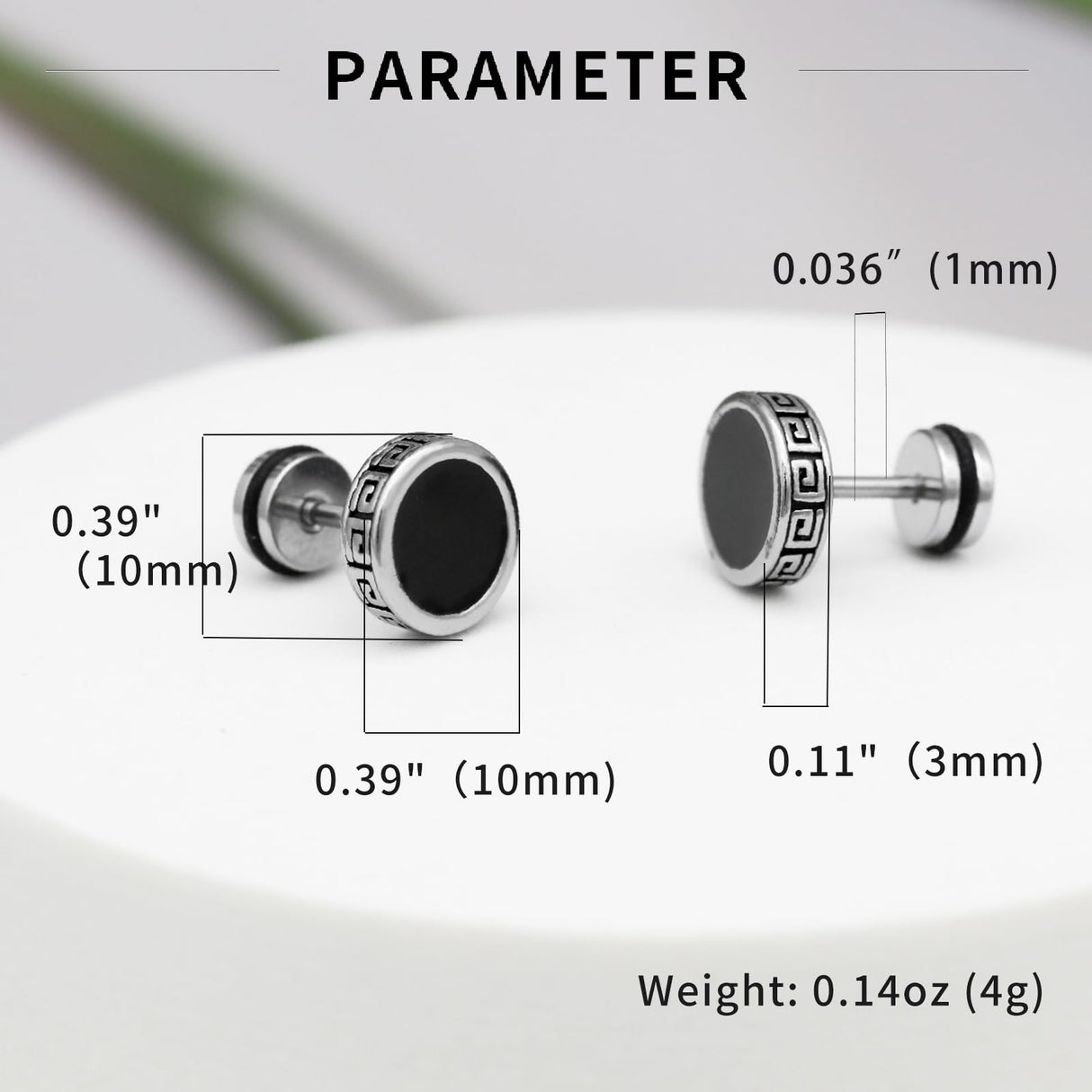 【Hypoallergenic Earrings for Men】-18G Flat Mens Surgical Steel Black Stud Earring 10mm (0.4")-【For Sensitive Skin & New Piercings】 Textured Brick Design Pair 0.28oz Men's jewelry-Para Hombre (Black)
