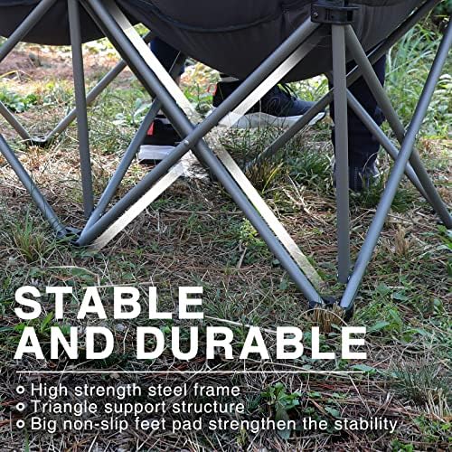 EVER ADVANCED Double Camping Chair for Adults, Padded Folding Camping Love Seat Bench with Side Pocket Portable Camping Couch, Two Person Heavy Duty Folding Outdoor Chair with Cushion,Support 600lbs