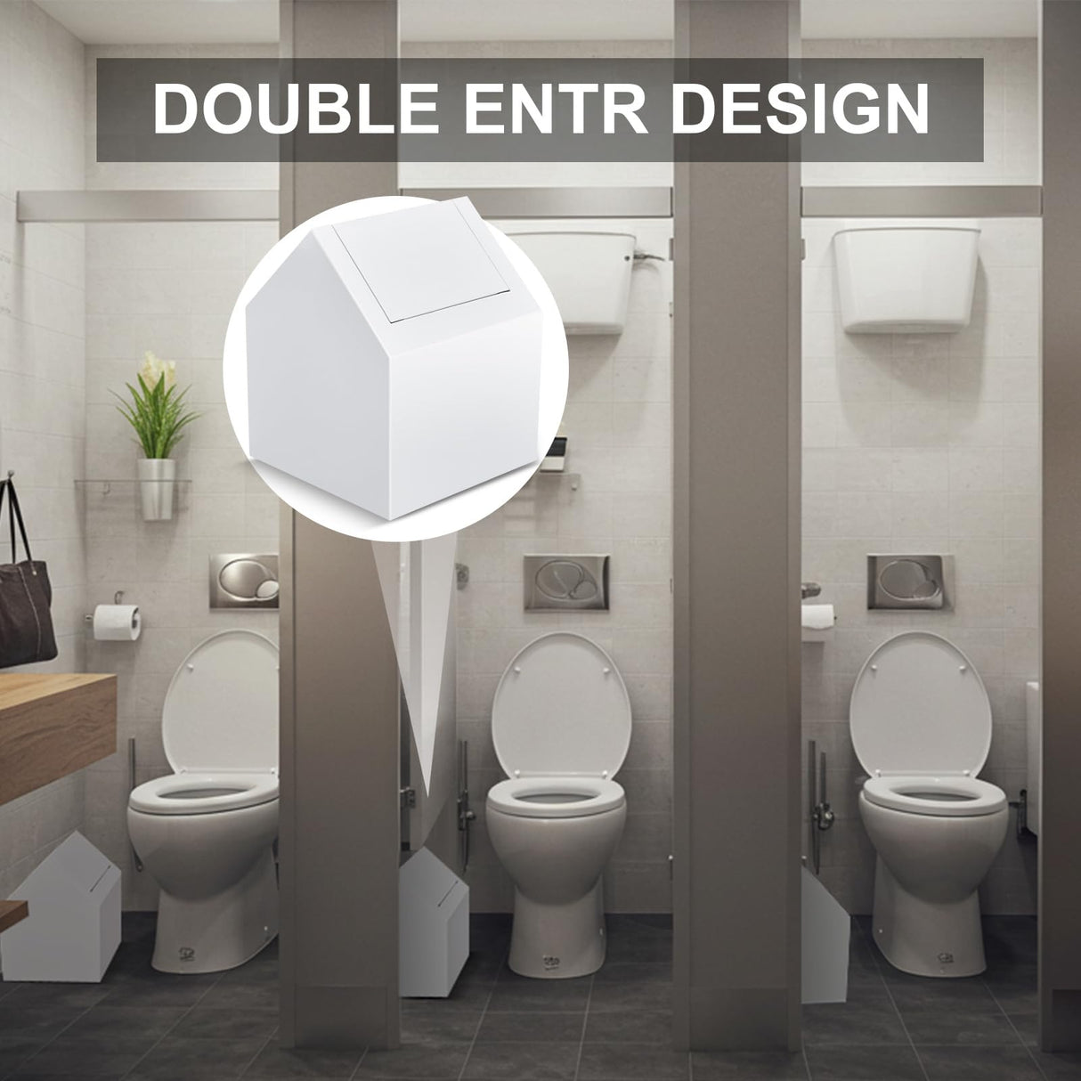 Kritkin Double Entry Sanitary Napkin Receptacle Swing Top Floor Receptacle Tampon Disposal Bin with 100 Black Disposal Liner Bags, Feminine Waste Tampon Holder Bathroom Hygiene Container, White, Metal