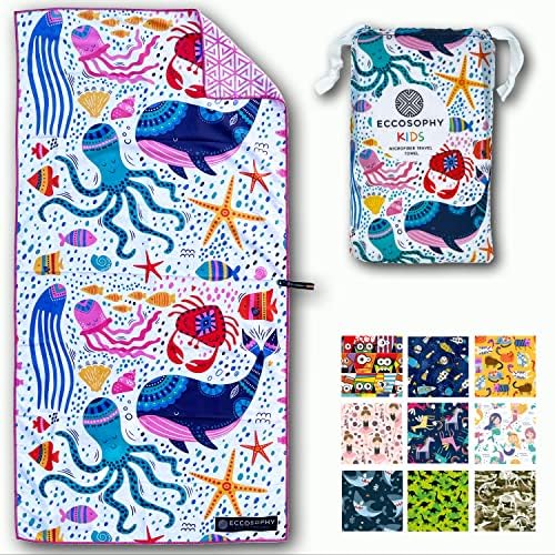 ECCOSOPHY Microfiber Kids Beach Towels & Pouch 60"x30" for Girls & Boys - Quick Dry Pool Towels - Sand Free Beach Blanket for Travel - Camping - Vacation - Toallas Playas