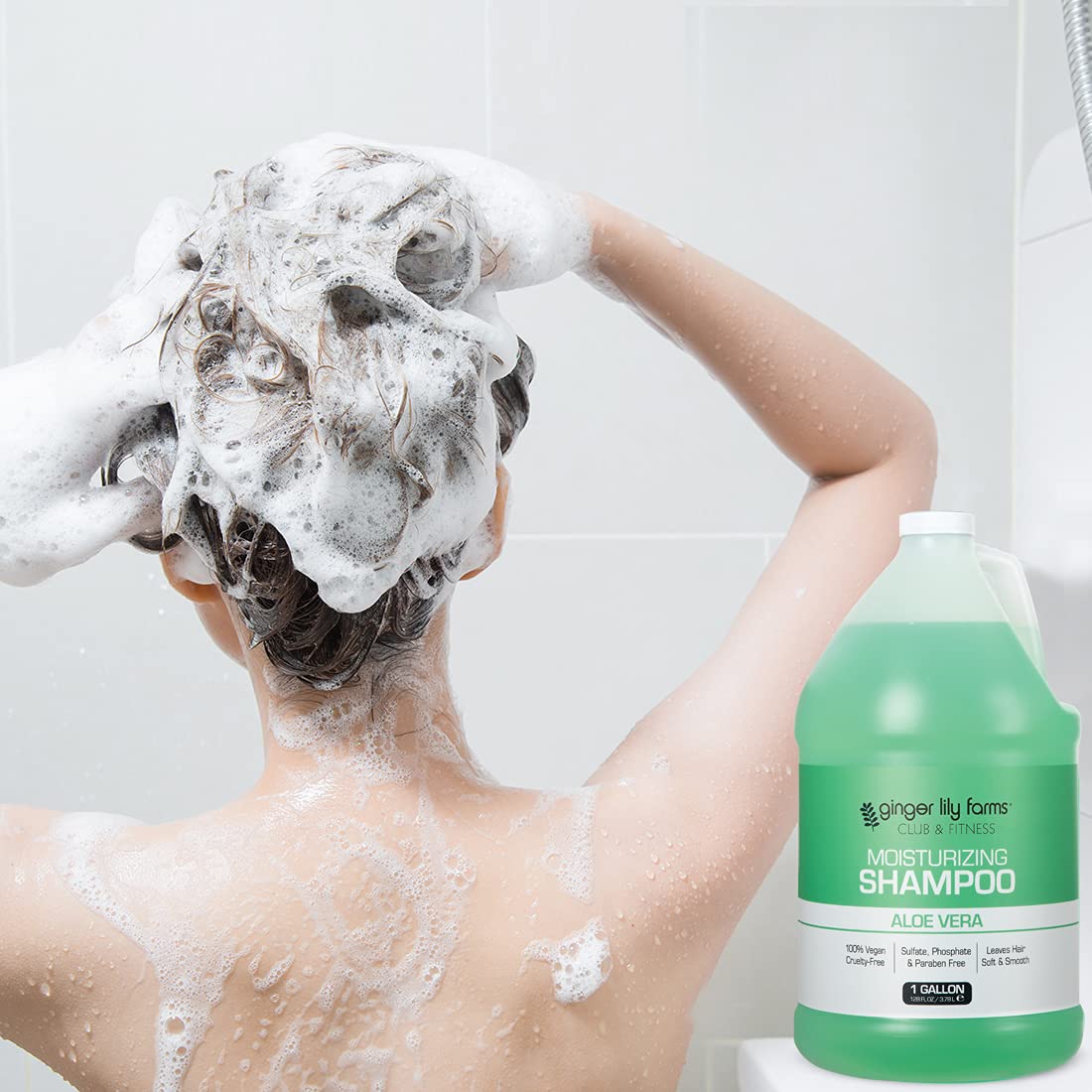 Ginger Lily Farms Club & Fitness Moisturizing Shampoo for All Hair Types, 100% Vegan & Cruelty-Free, Aloe Vera Scent, 1 Gallon Refill (Pack of 4)