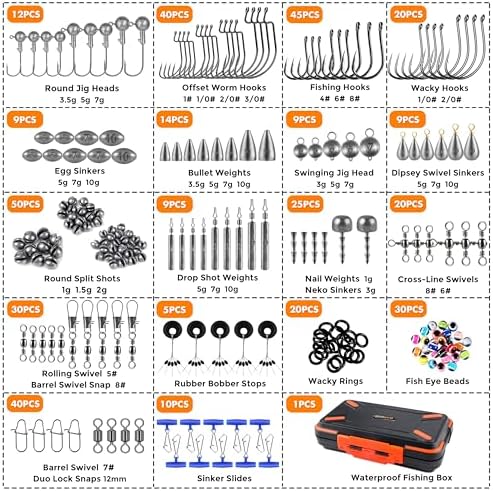 PLUSINNO 264/397pcs Fishing Accessories Kit, Organized Fishing Tackle Box with Tackle Included, Fishing Hooks, Fishing Weights Sinkers, Swivels, Beads, Fishing Gear Set Equipment for Bass Trout