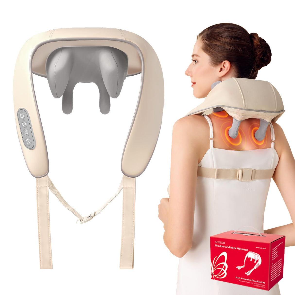 ACKIND Neck Massager with Heat, Shiatsu Shoulder Massage, Electric Acupressure Neck Massager Best Gift for Parents/Elders/Health/Women/Men Deep Kneading Massage Like Human to Free Your Hand