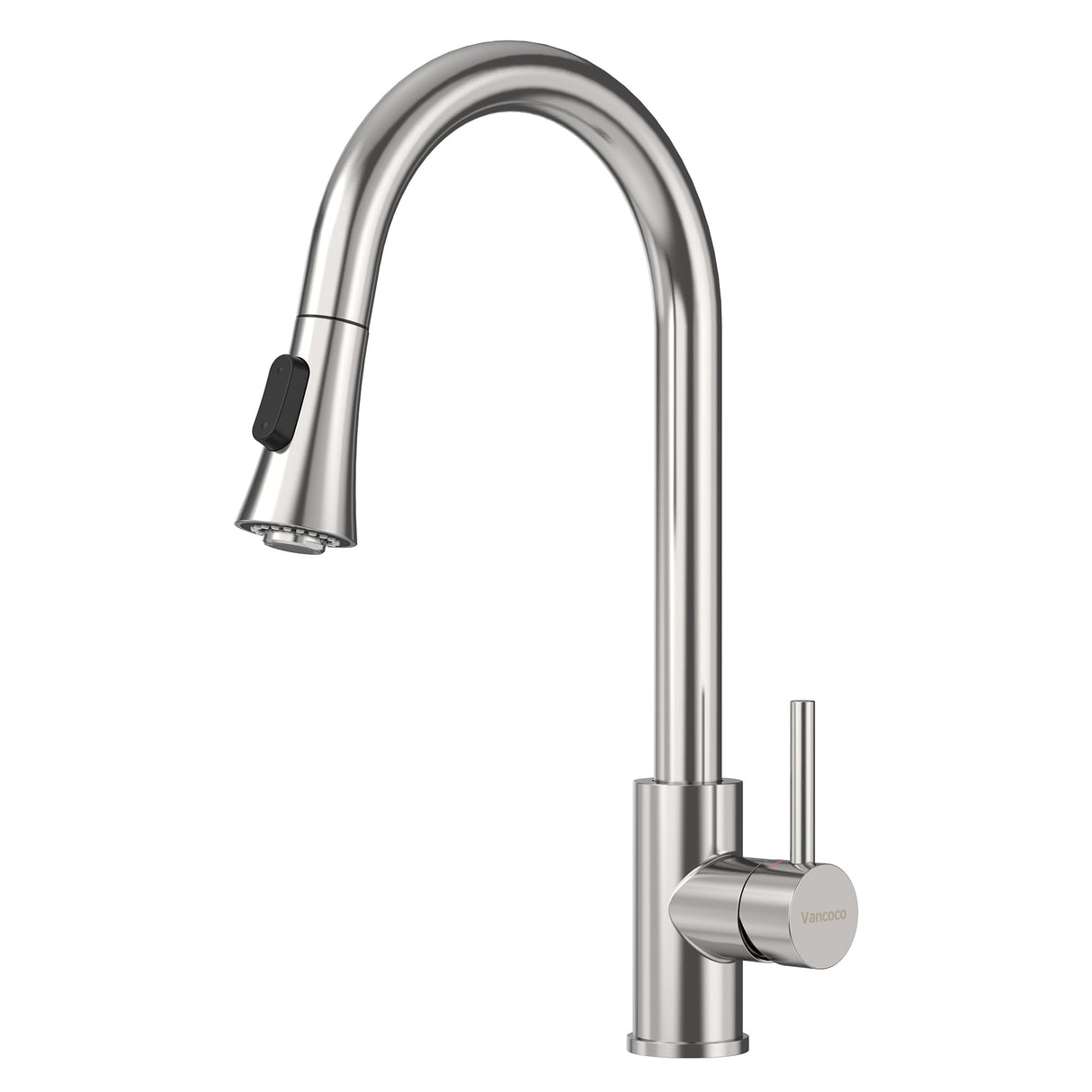VANCOCO Kitchen Sink Mixer Tap 1 Hole, Single High Arch Kitchen Tap with 360° Swivel Pull Down Sprayer 2 Modes, SUS304 Stainless Steel Faucet