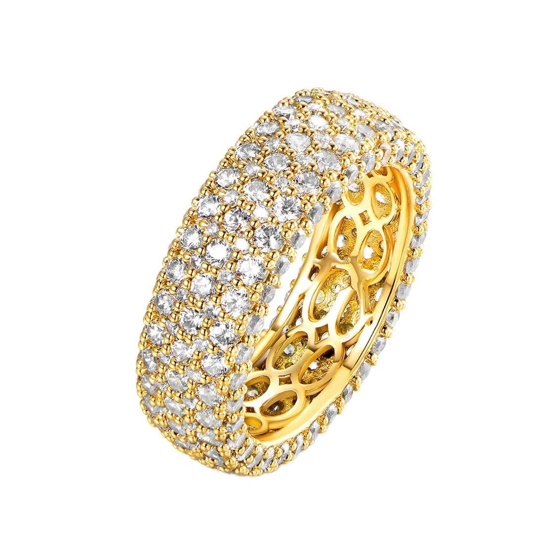 Barzel 18k Gold Plated Wide Wedding Band Cubic Zirconia Eternity Ring for Women (Gold, 9)
