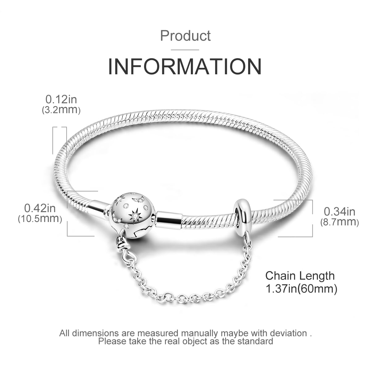 Parmuz 925 Sterling Silver Snake Charm Bracelet for Woman