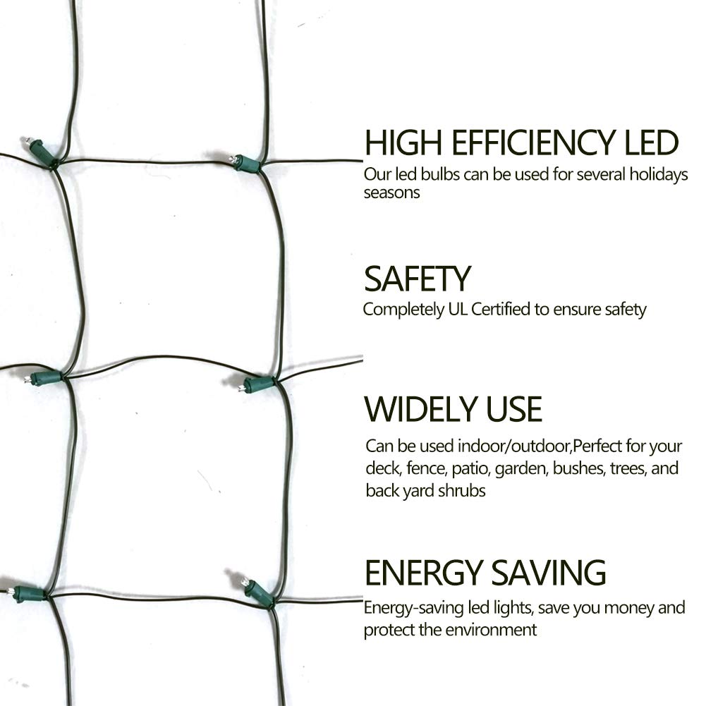 HISHINY Christmas Net Lights Outdoor, 5ftx5ft 100LED Green Wire, Connectable Bush Mesh Net Lights String for Christmas,St Patricks Party,Shrub,Yard,Tree (Green)